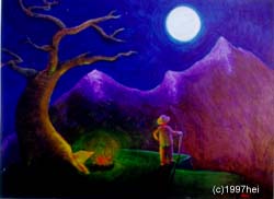Trice the man in the hat by a mountain in moonlight